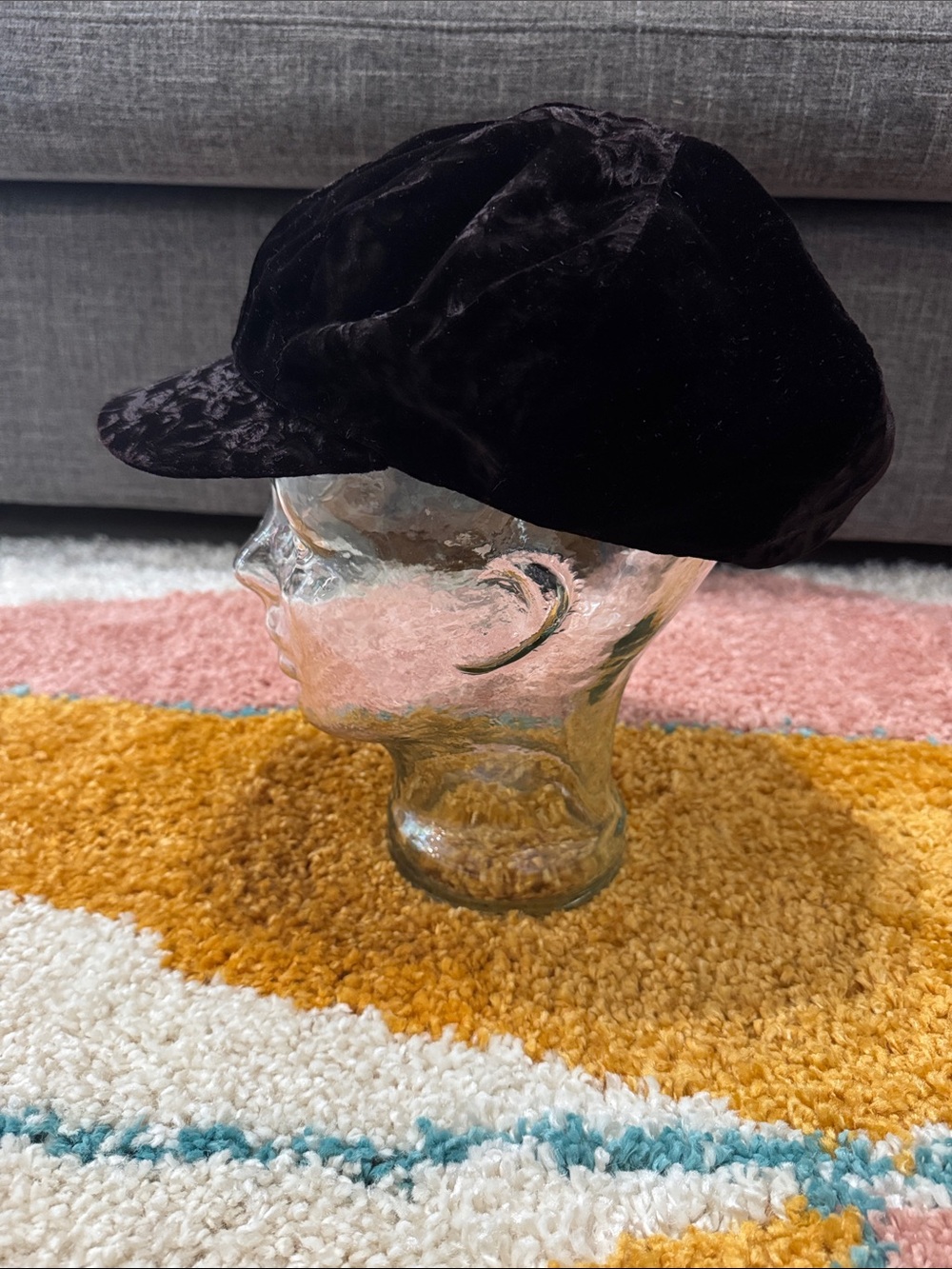 Vintage Hatterdashery Seattle Black Velvet Newsboy Cap 90s Y2K